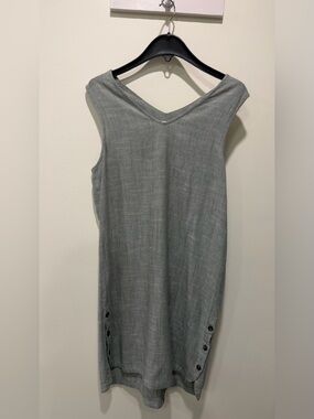 DKR & Company Sleeveless V-Neck Button Hem Linen Dress in Sage Green